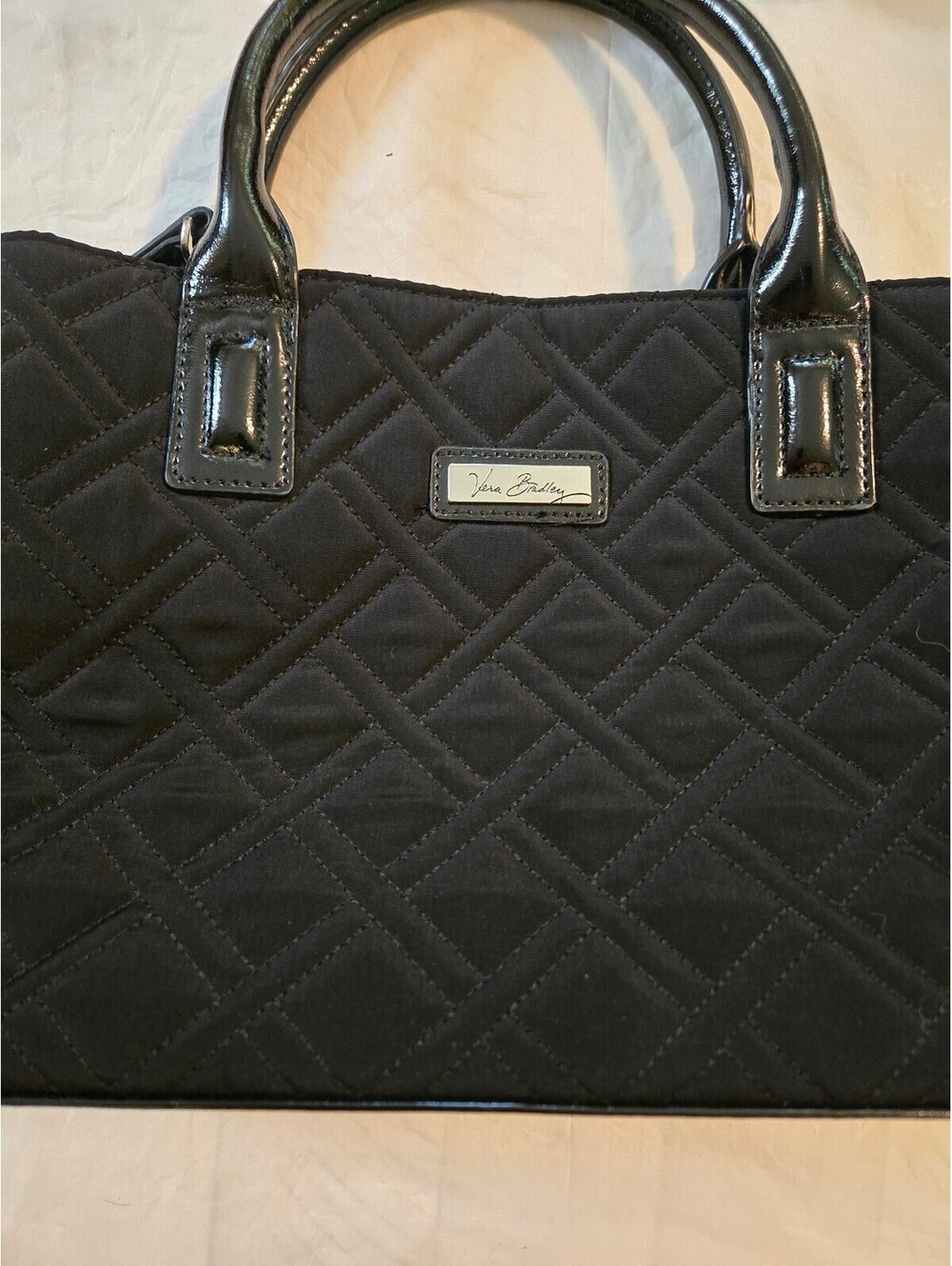 Vera Bradley Black Quilted Satchel Handbag Purse Colorful Leaf Print Lining
